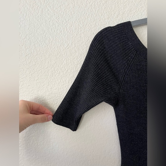 Theory Fillia Ribbed Elbow Sleeve Sweater Dress in Dark Charcoal Women's Size S - Picture 5 of 12